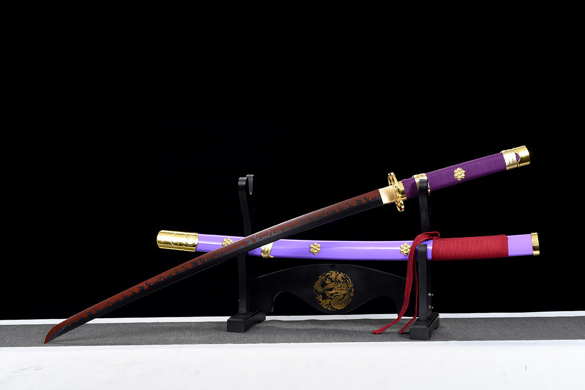 Une pièce Roronoa Zoro fait à la main japon katana samouraï épées pleine Tang 1045 lame noire en acier au carbone