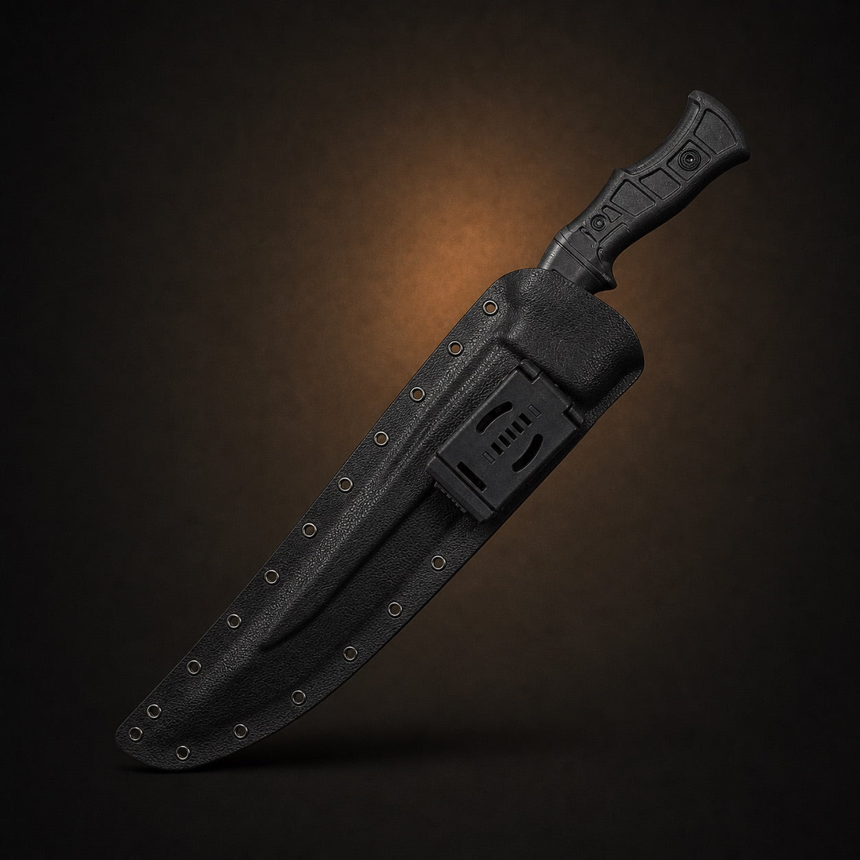 Apex Predator tactical kukri sword fully sheathed in black scabbard