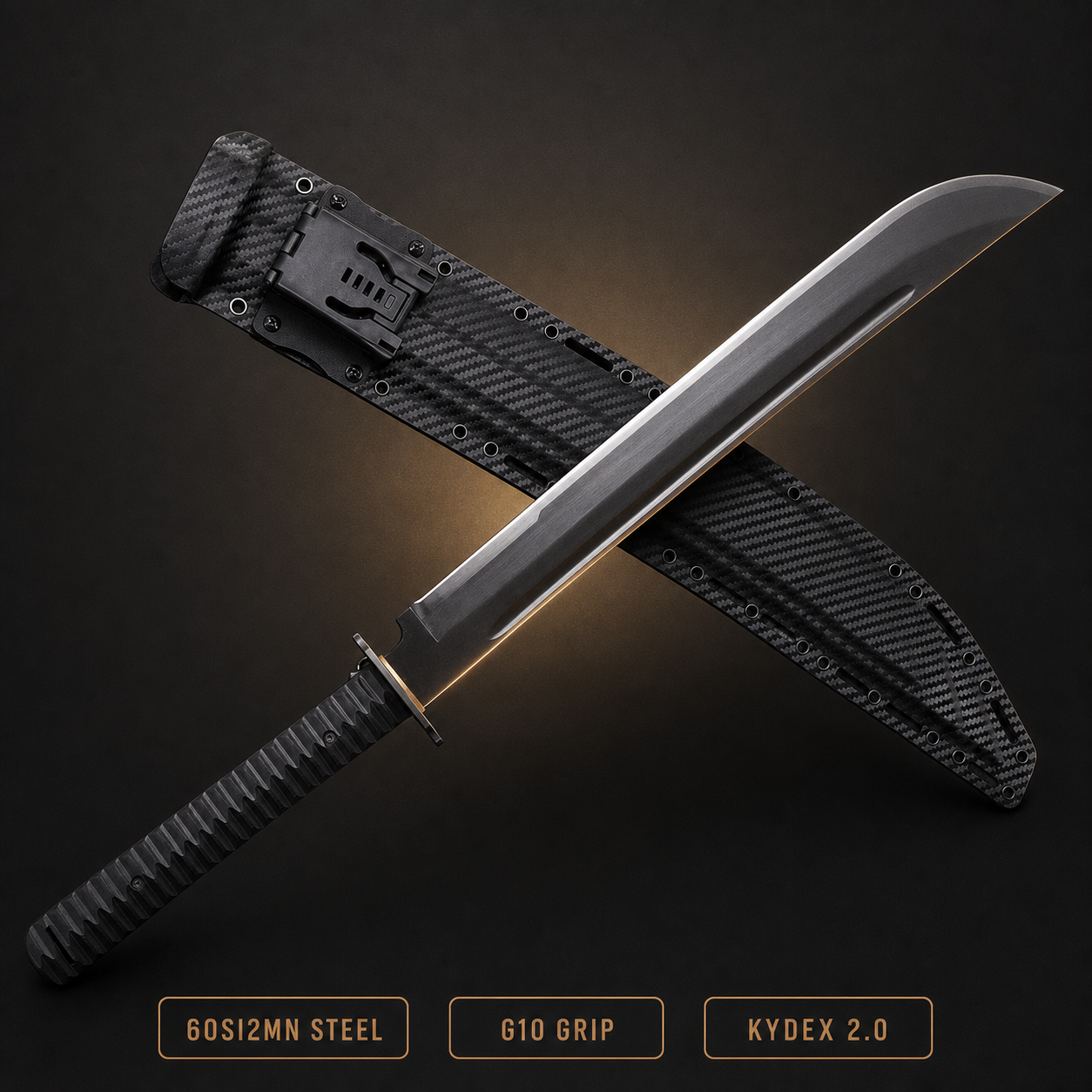 Bronze Fang 60Si2Mn tactical sword with G10 grip and Kydex 2.0 sheath