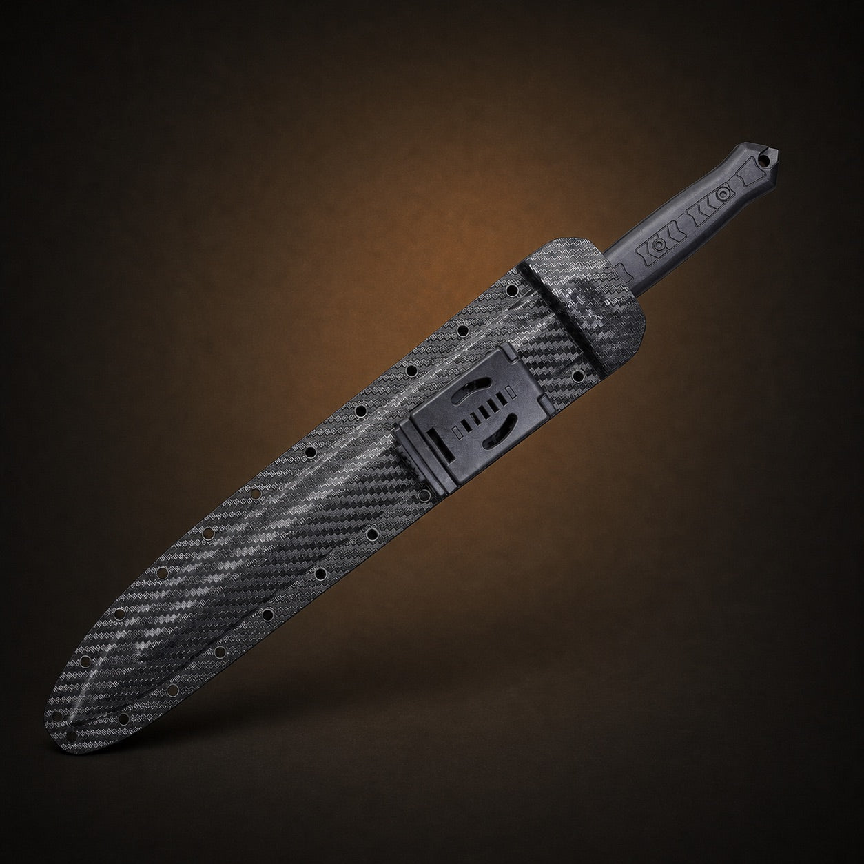 Carbon Viper tactical short sword fully sheathed in black scabbard