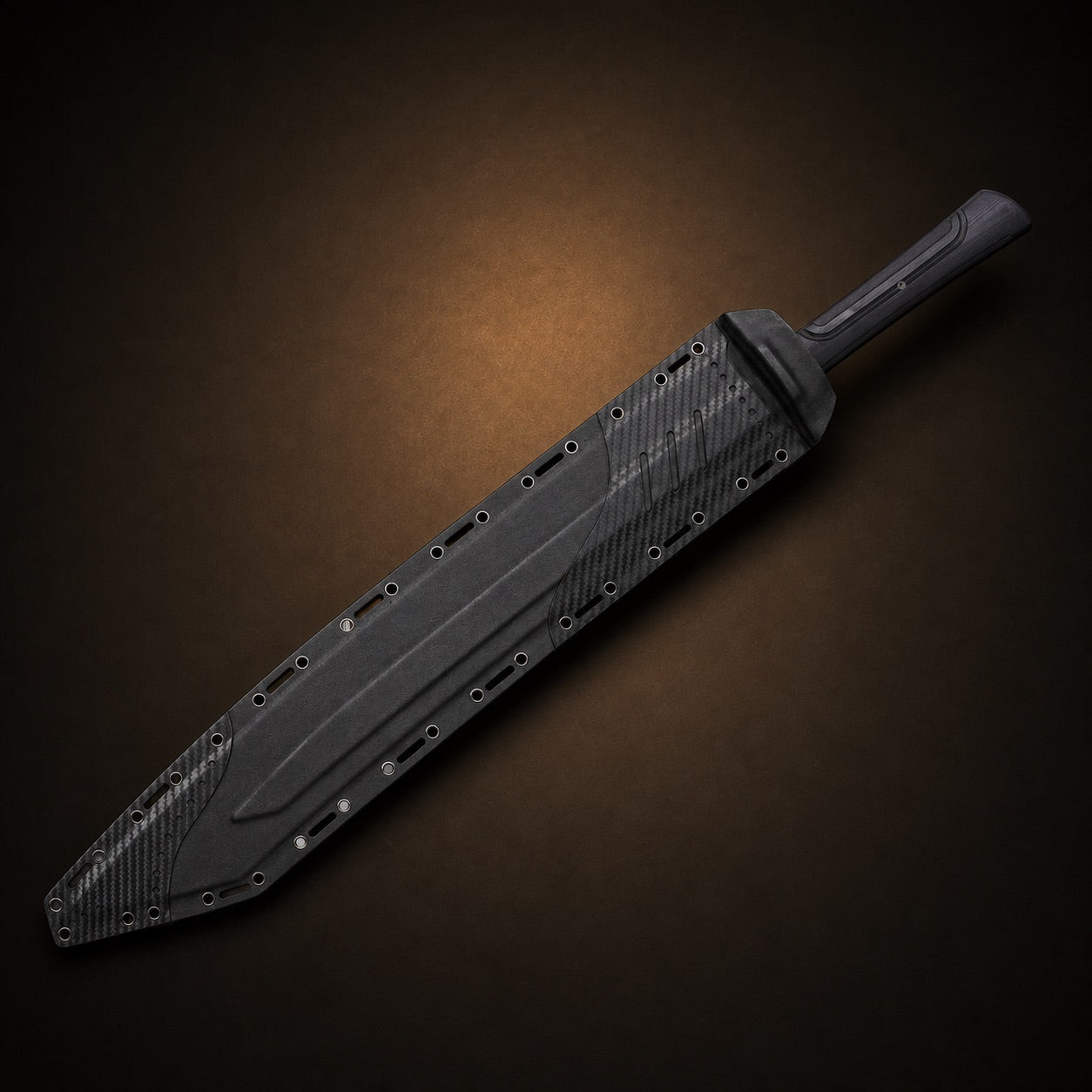 Champion Chopper tactical sword fully sheathed in black scabbard