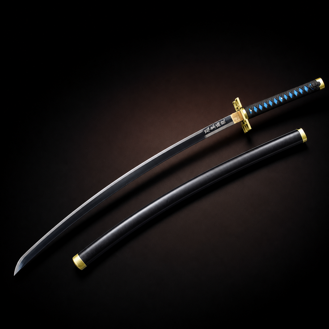 Demon Slayer Muichiro Tokito-inspired 1060 steel katana with matching curved black scabbard