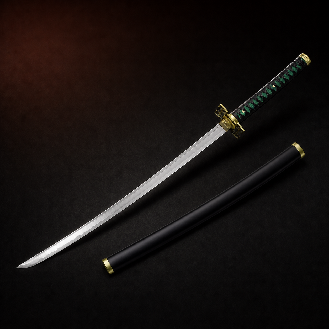 Demon Slayer Muichiro Tokito-inspired katana with green handle and matching black scabbard