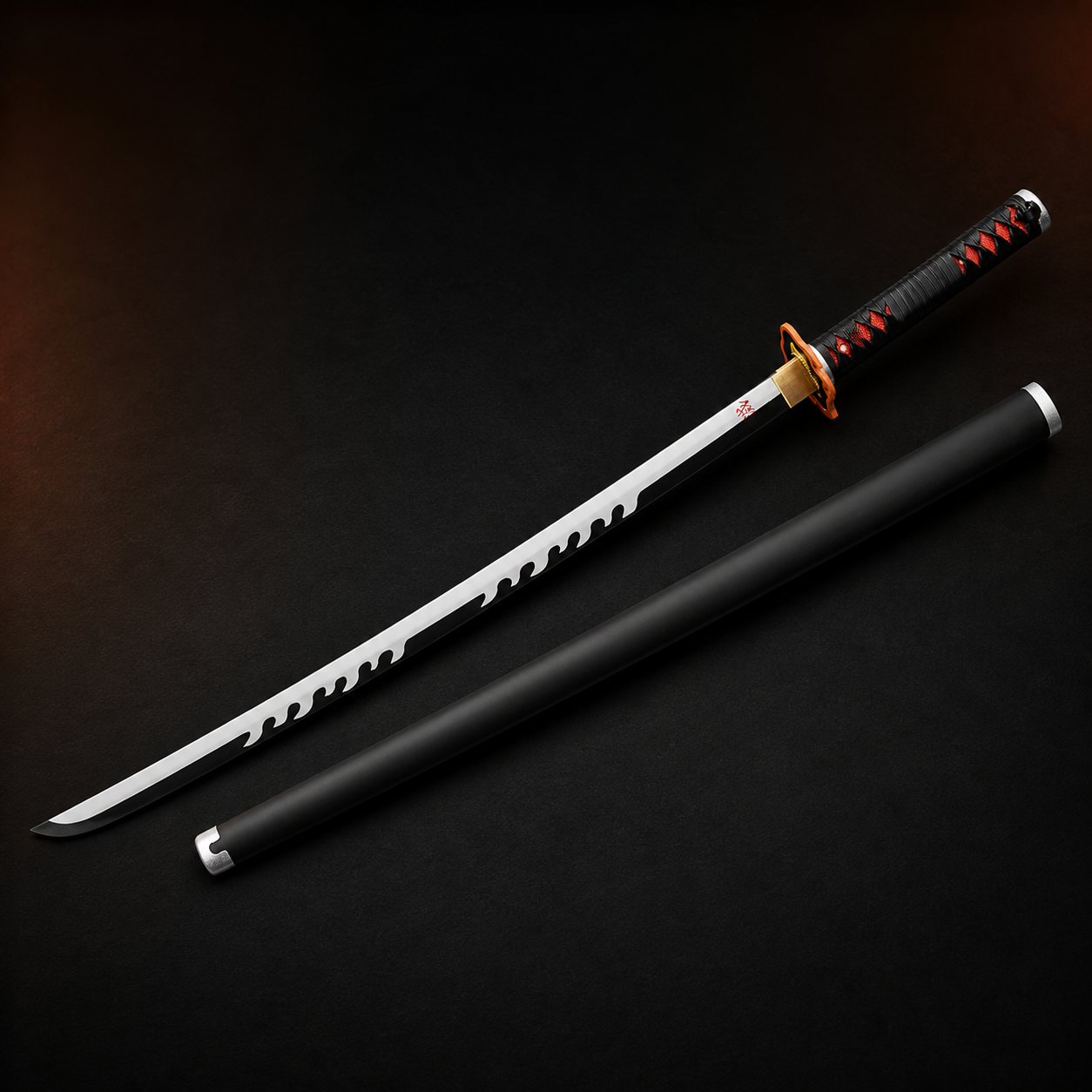 Demon Slayer Tanjiro-inspired 1060 steel katana variant with matching black scabbard