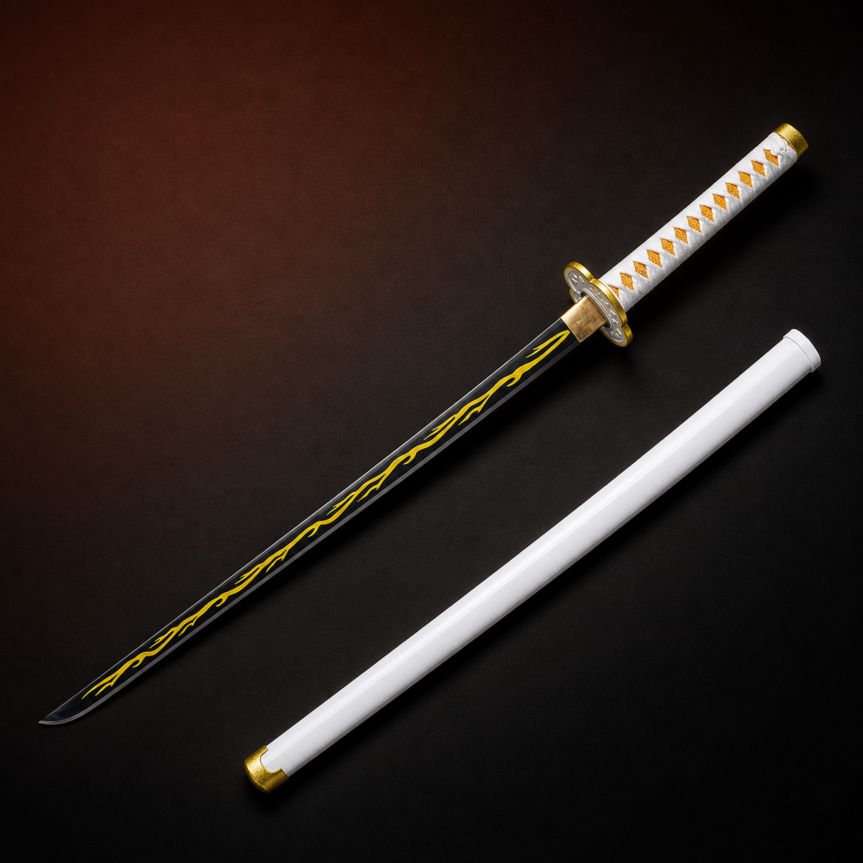Demon Slayer Zenitsu-inspired manganese steel katana with lightning blade and white scabbard