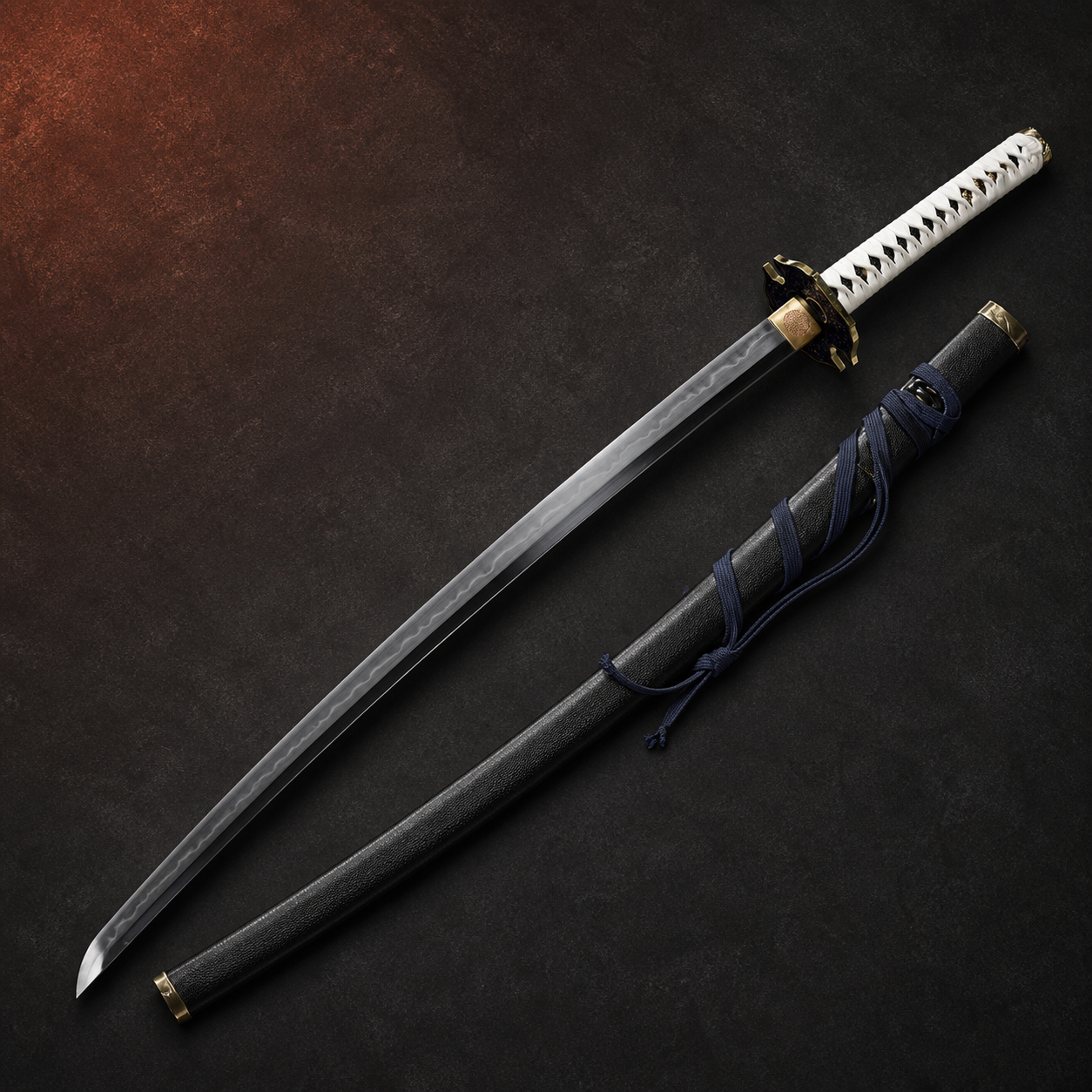 Devil May Cry Vergil high manganese steel katana with hamon and matching curved scabbard
