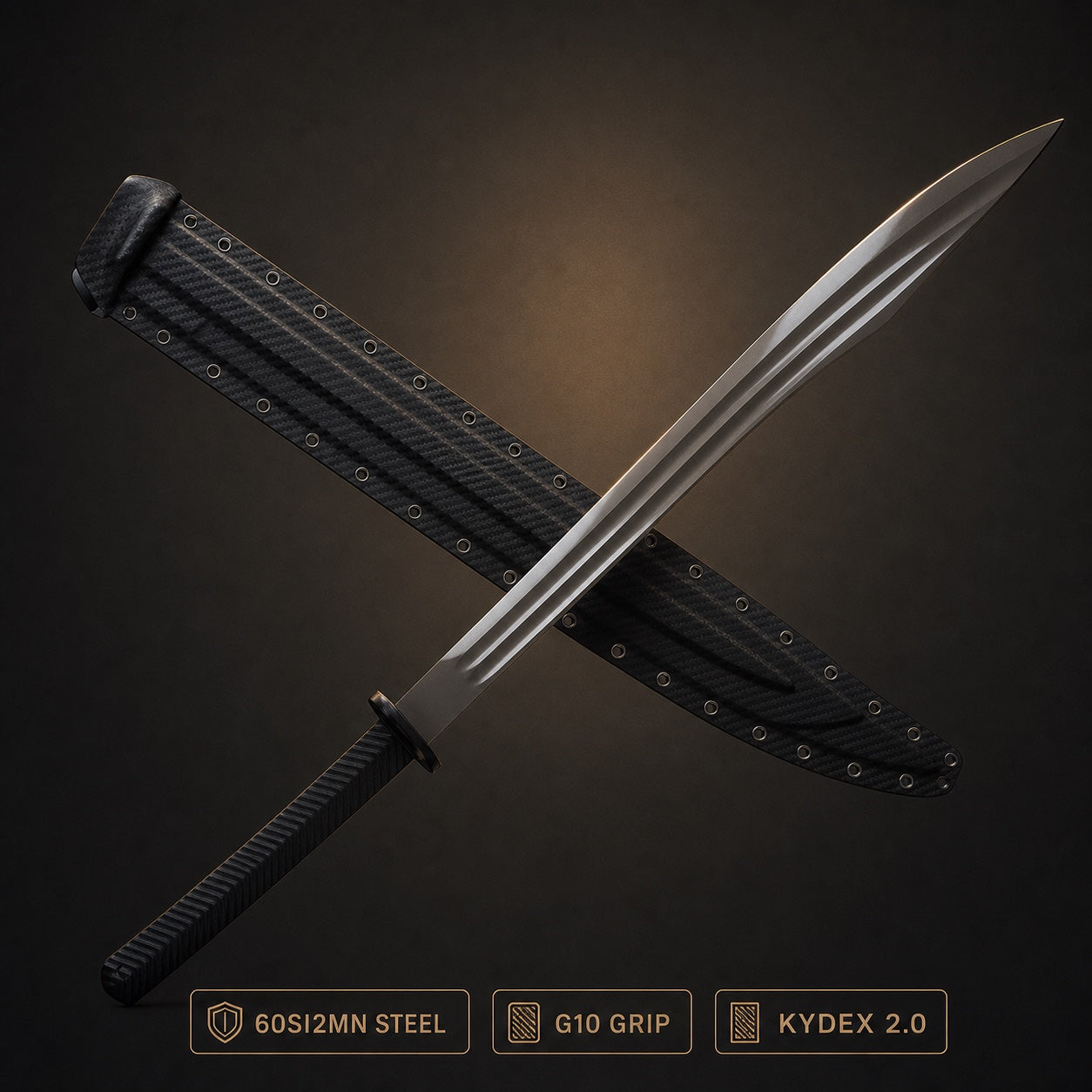 Eclipse Ronin 60Si2Mn tactical sword with G10 grip and Kydex 2.0 sheath