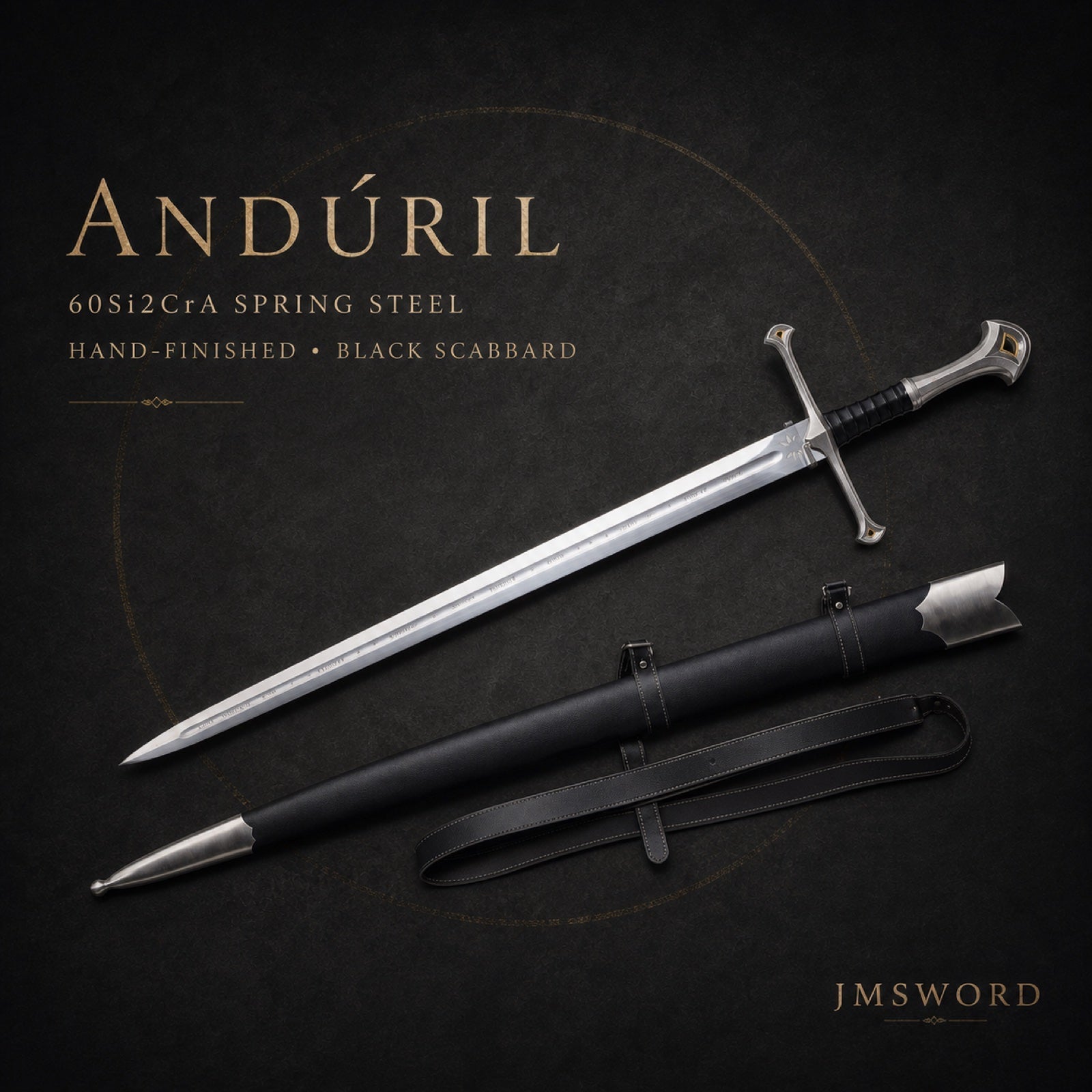 Andúril medieval longsword with black scabbard