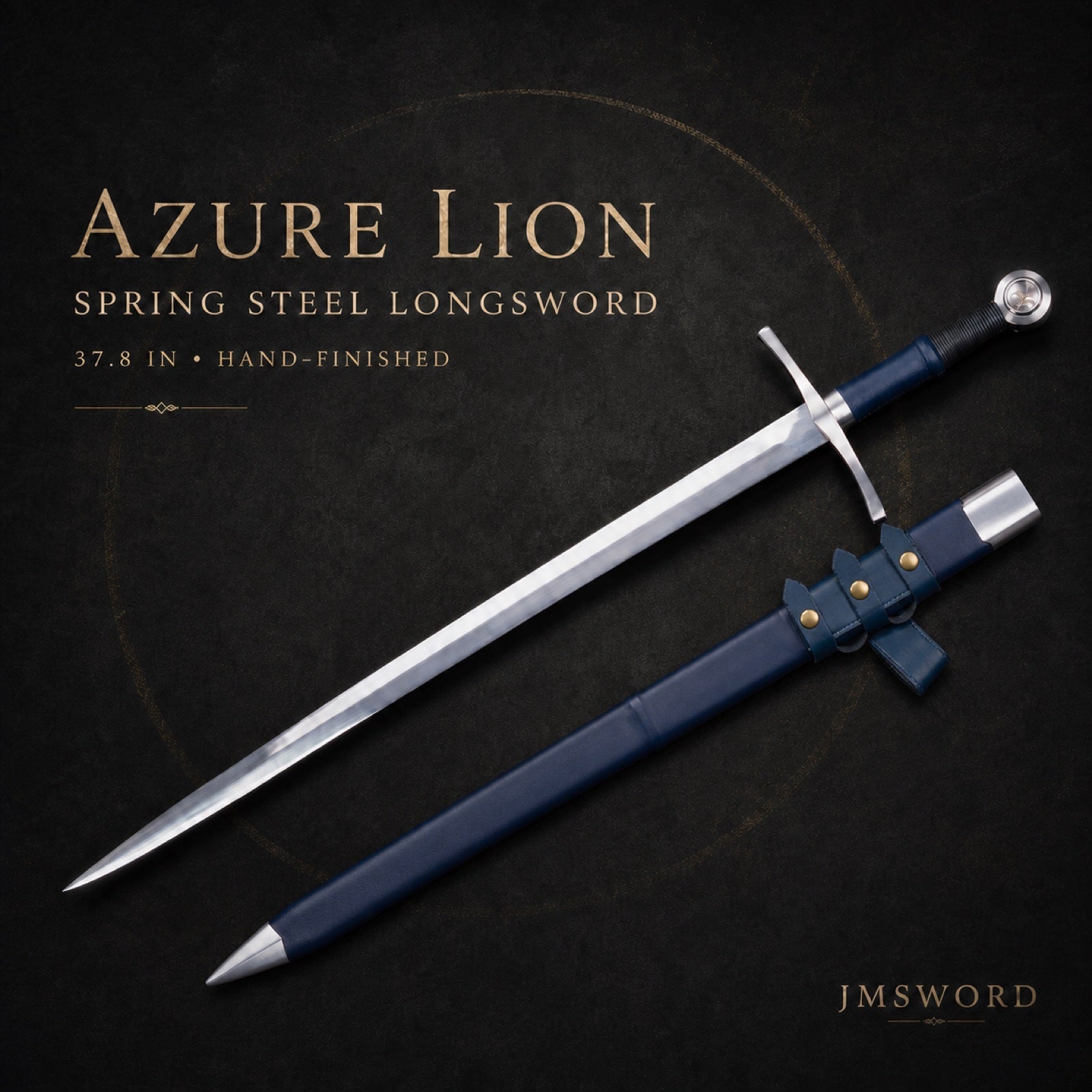 Azure Lion spring steel longsword with blue scabbard