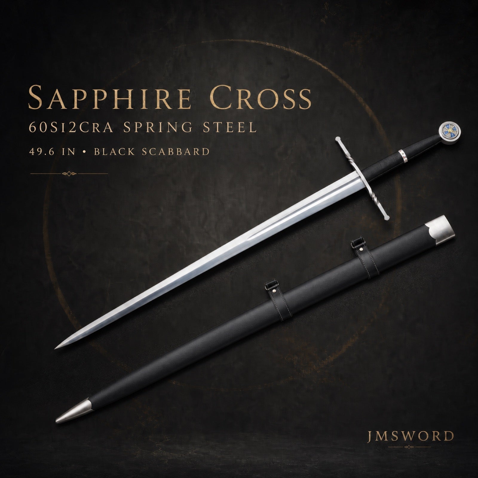 Sapphire Cross spring steel longsword with black scabbard