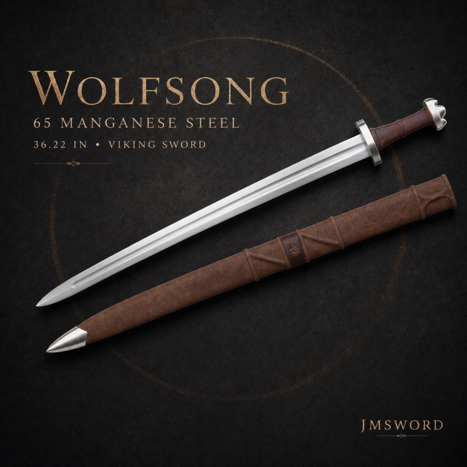 Wolfsong manganese steel Viking sword with scabbard