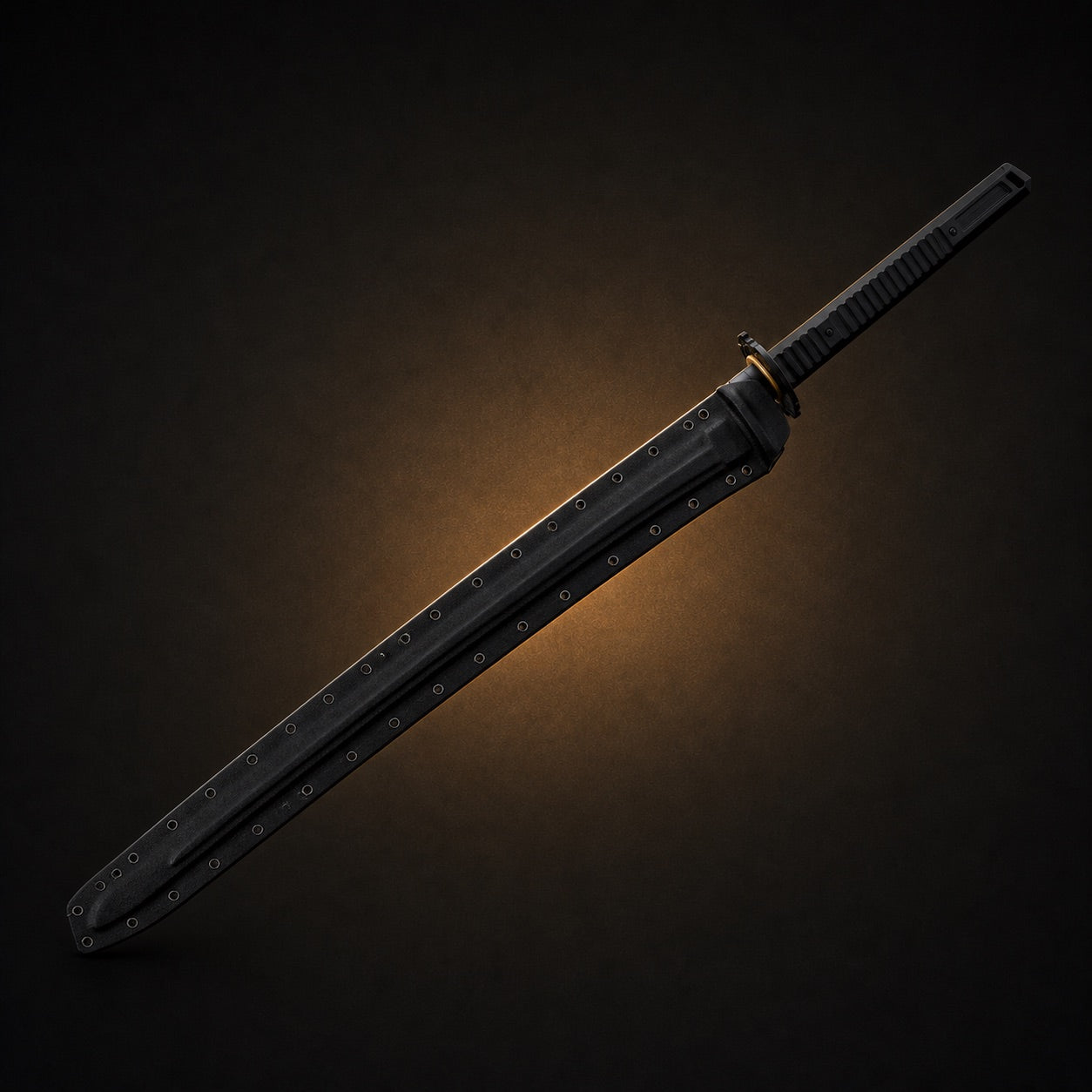 Obsidian Kensei tactical sword fully sheathed in black Kydex scabbard