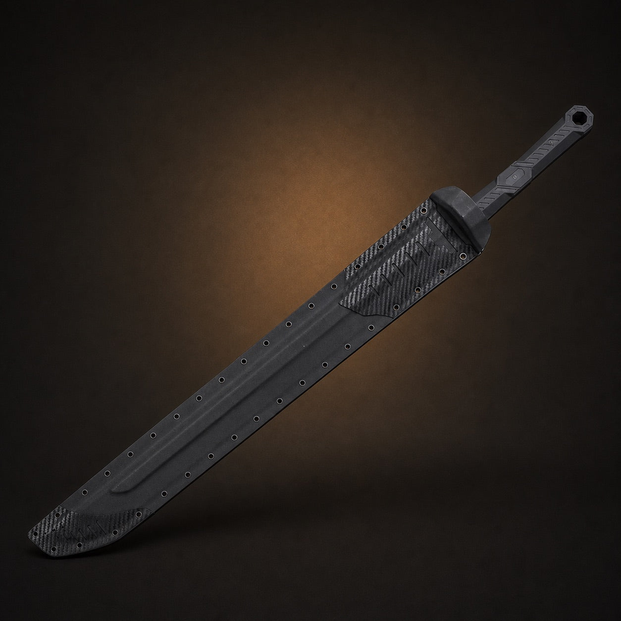 Shadow Reaver tactical sword fully sheathed in black Kydex scabbard