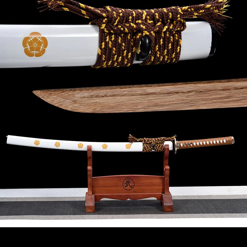 Épées japonaises faites à la main, pratique du samouraï Katana, épée en bois, fourreau blanc