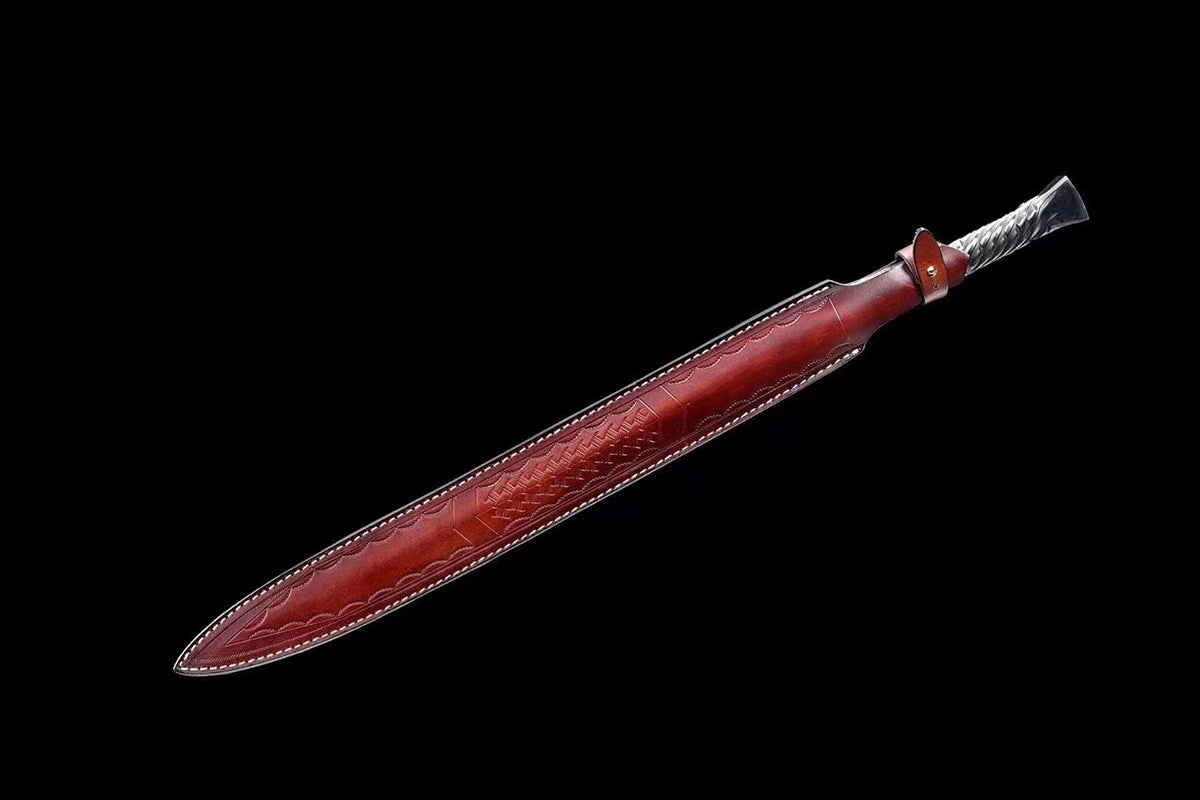 Handmade Real Sword Han Dynasty Chinese Swords Damascus Steel  Cowhide Scabbard