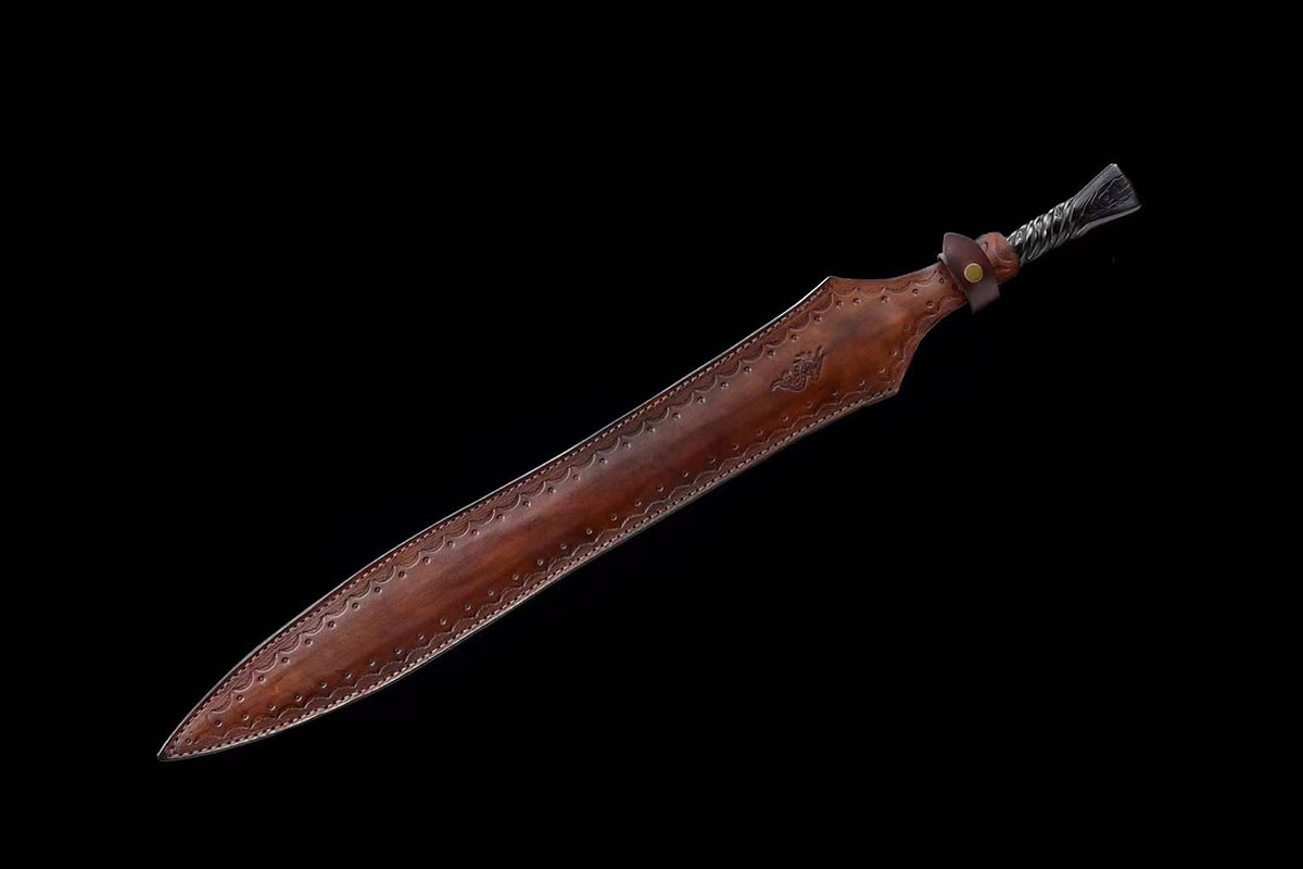 Handmade Real Sword Han Dynasty Chinese Swords Damascus Steel  Cowhide scabbard