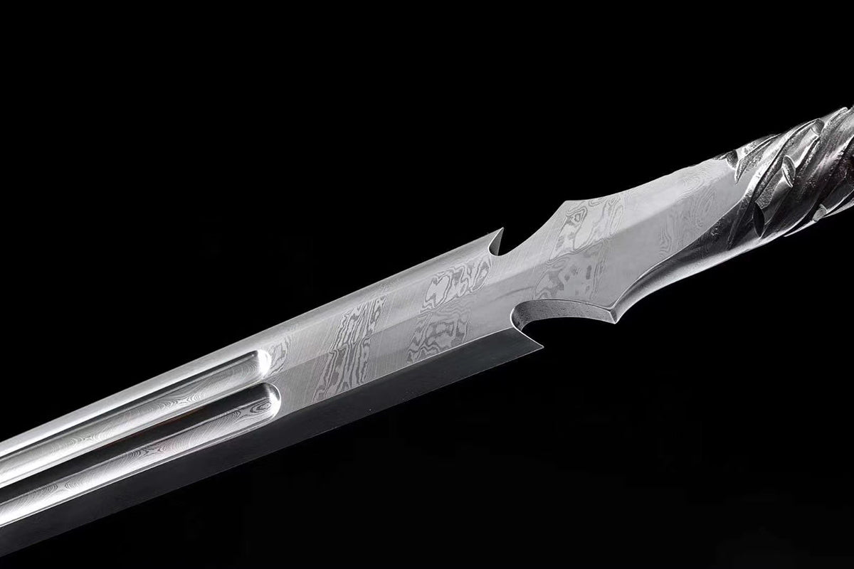 Handmade Real Sword Han Dynasty Chinese Swords Damascus Steel  Cowhide Scabbard