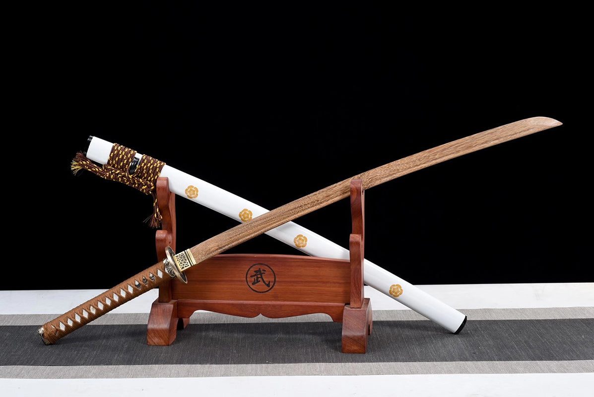 Épées japonaises faites à la main, pratique du samouraï Katana, épée en bois, fourreau blanc
