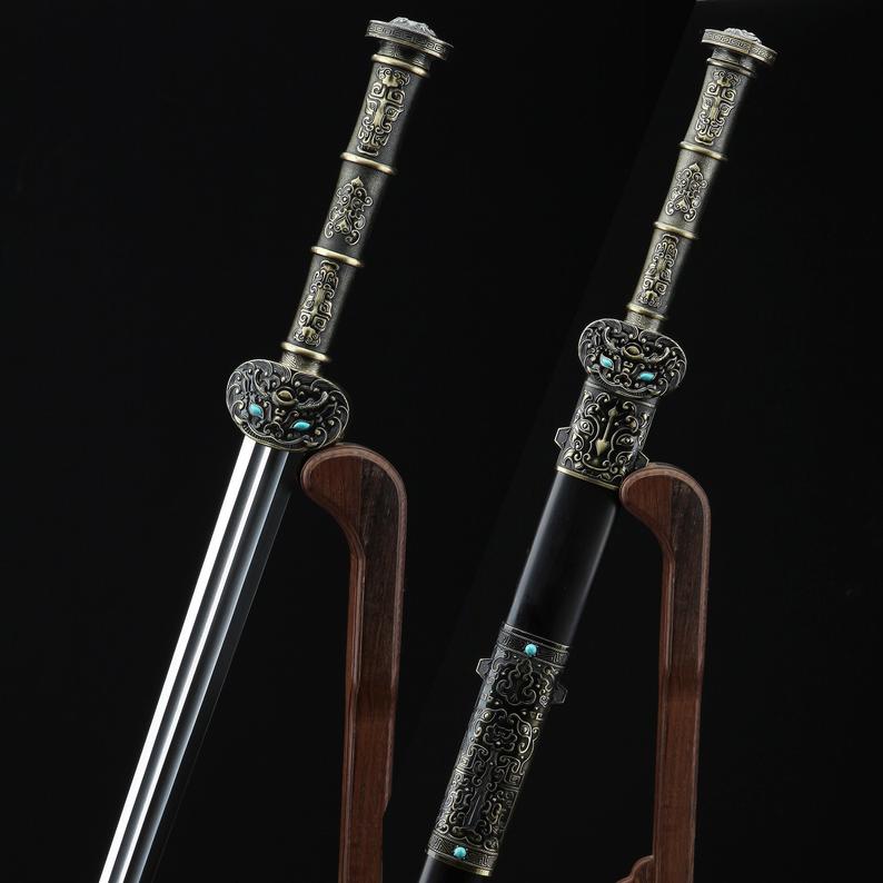 Handmade Real Chinese Han Swords With Black Scabbard