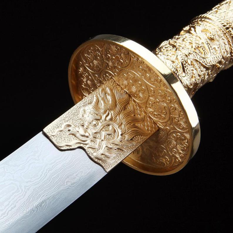 Épées Chinoises Faites à La Main Du Roi De Kang Xi De La Dynastie Qing Avec Fourreau En Bois