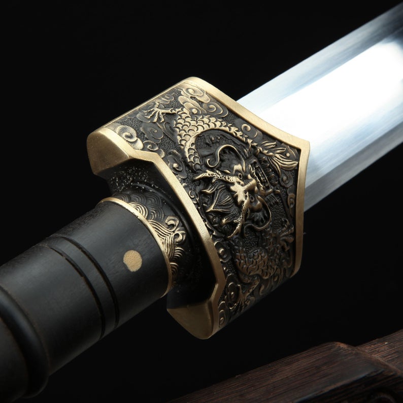 Handmade China Dragon Style Real Chinese Han Swords With Black Scabbard
