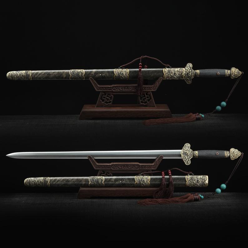 Chinese Dragon Style Real Handmade Chinese Swords With Black Scabbard