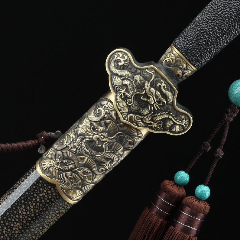 Chinese Dragon Style Real Handmade Chinese Swords With Black Scabbard
