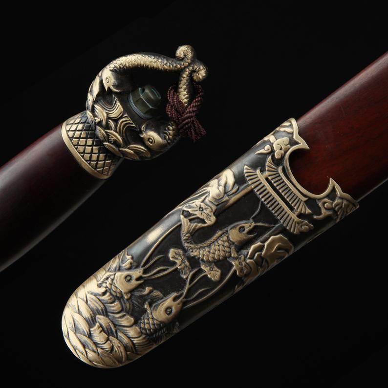 Handmade Dragon Style Chinese Swords Jian With Red Wood Scabbard