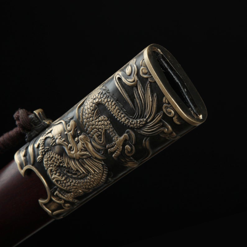 Handmade Dragon Style Chinese Swords Jian With Red Wood Scabbard