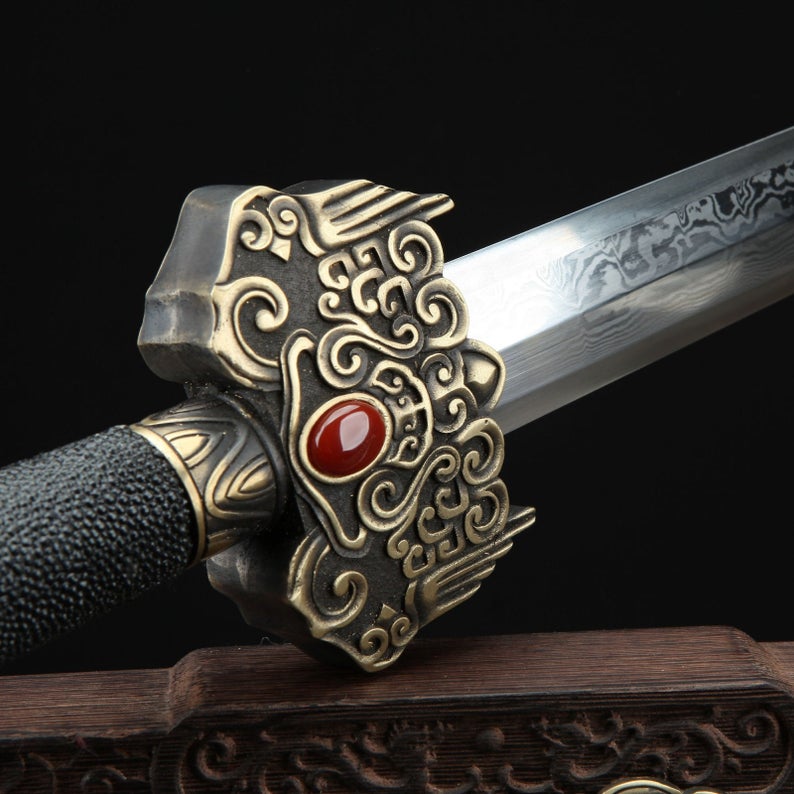 Handmade Real Rayskin Scabbard Damascus Steel Chinese Swords Of Feng Shen Jian