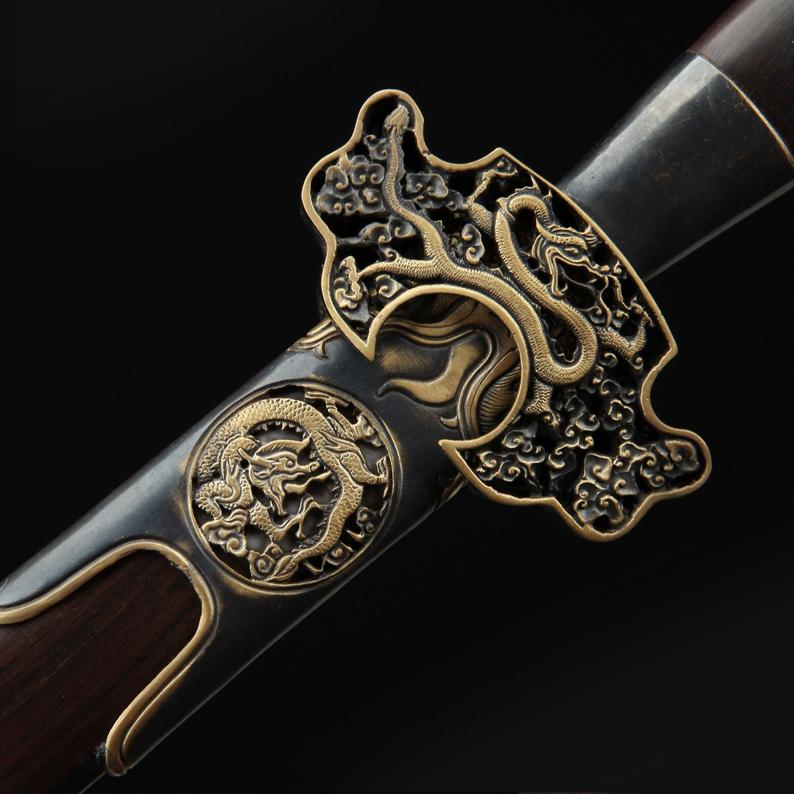 Acier Damas Bois De Santal Noir Dynastie Ming Forgé À La Main De Vraies Épées Chinoises