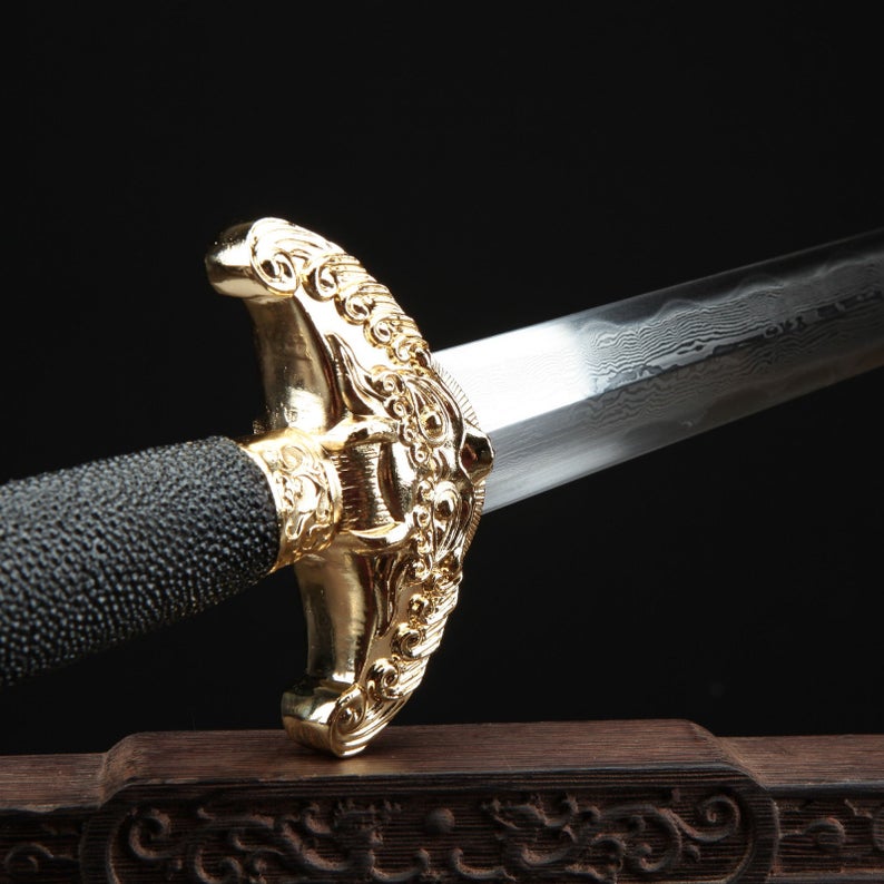 Handmade Damascus Steel Rayskin Full Tang Qing Dynasty King Sword Chinese Swords