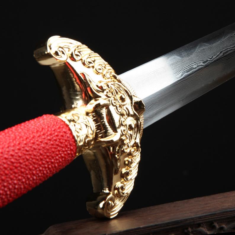 Red Rayskin Theme Handmade Damascus Steel Chinese Qing Dynasty King Swords