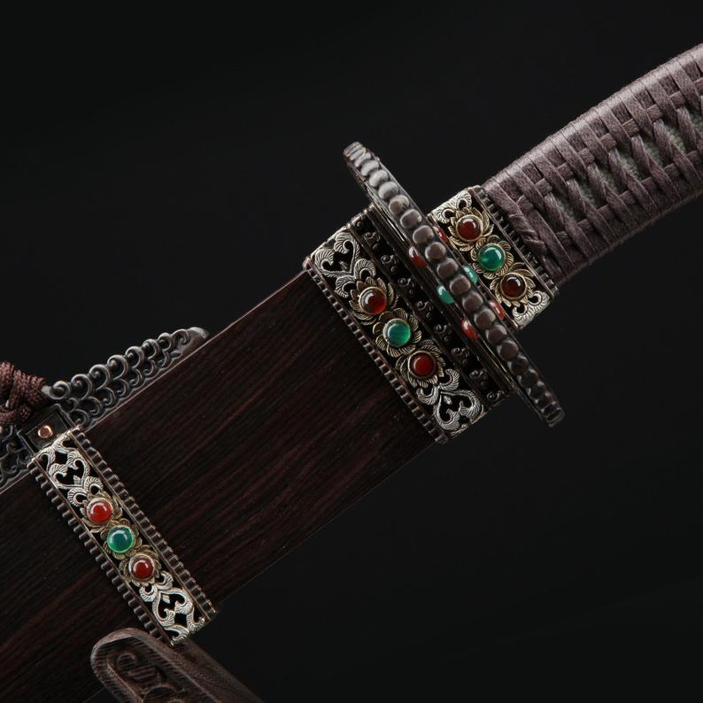 Handmade Damascus Steel Chinese Ming Dynasty King Swords With Wood Scabbard