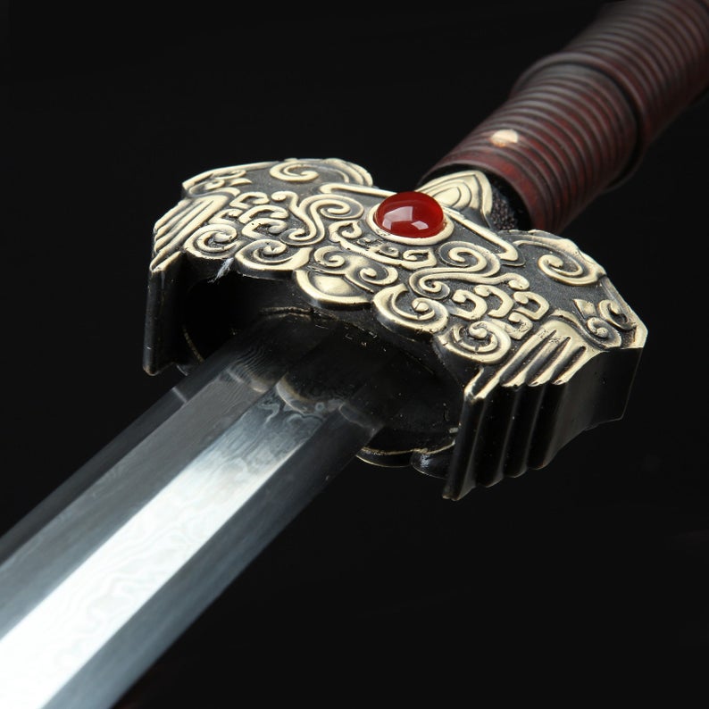 Épée Chinoise En Bois De Rose Faite à La Main En Acier De Damas Nom De Feng Shen