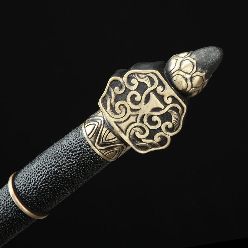 Handmade Real Rayskin Scabbard Damascus Steel Chinese Swords Of Feng Shen Jian