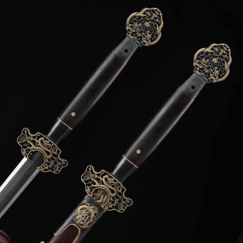Acier Damas Bois De Santal Noir Dynastie Ming Forgé À La Main De Vraies Épées Chinoises
