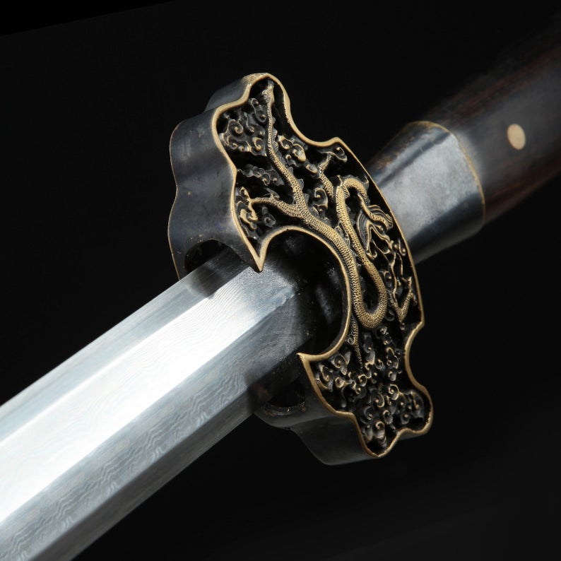Acier Damas Bois De Santal Noir Dynastie Ming Forgé À La Main De Vraies Épées Chinoises