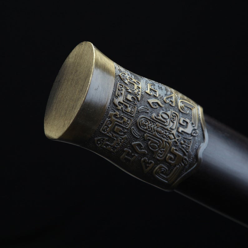 Épée Han Chinoise Longue En Bois Noir En Bronze Fait à La Main