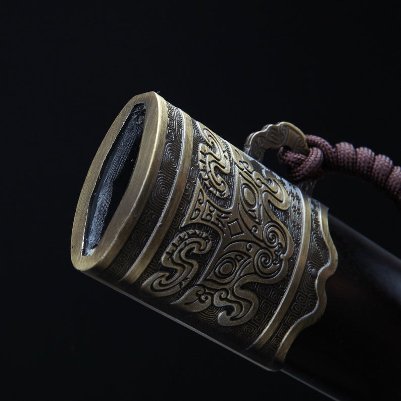 Épée Han Chinoise Longue En Bois Noir En Bronze Fait à La Main
