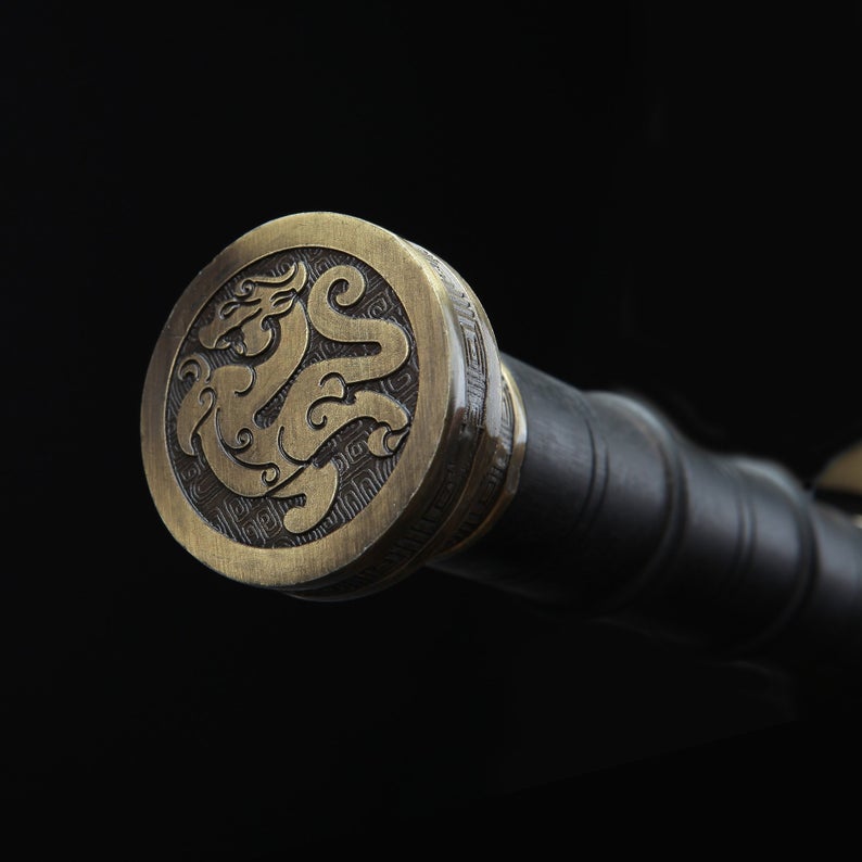 Épée Han Chinoise Longue En Bois Noir En Bronze Fait à La Main