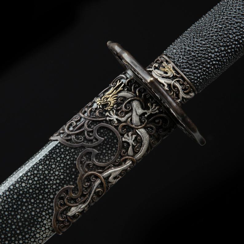 Épées De Roi Hamon Trempées En Argile Rayskin Véritable De La Dynastie Qing Chinoise Faite à La Main