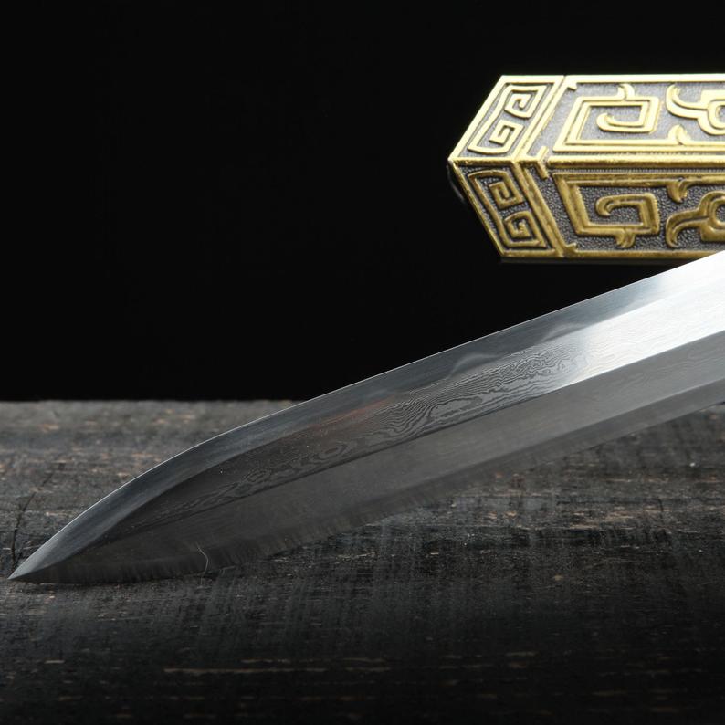 Épées De La Dynastie Han Chinoise En Acier Damas Rétro Thème Or Pleine Tang