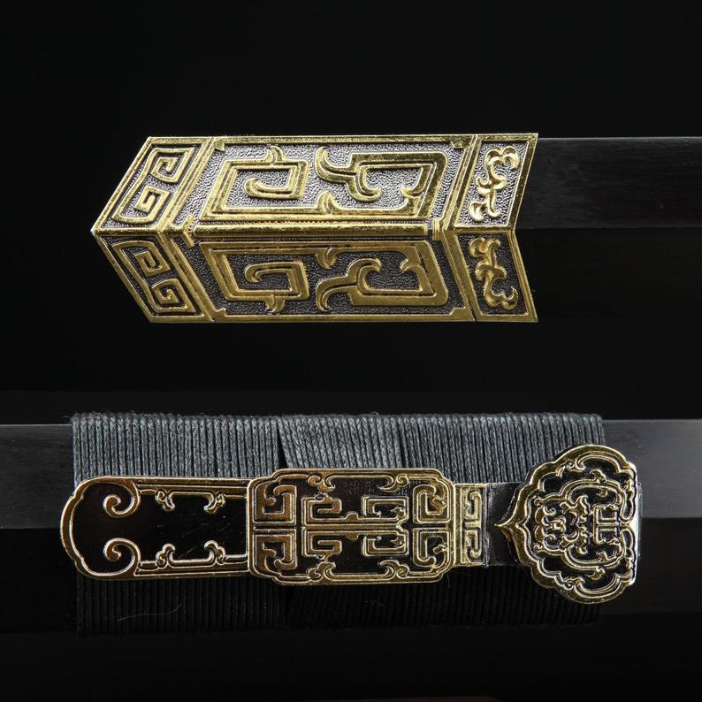 Épées De La Dynastie Han Chinoise En Acier Damas Rétro Thème Or Pleine Tang