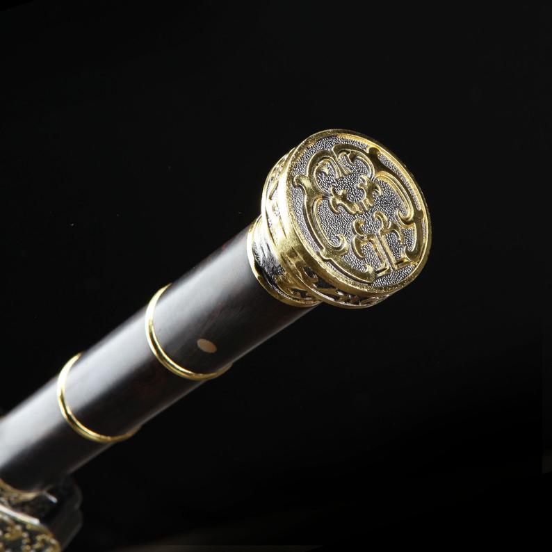 Épées De La Dynastie Han Chinoise En Acier Damas Rétro Thème Or Pleine Tang