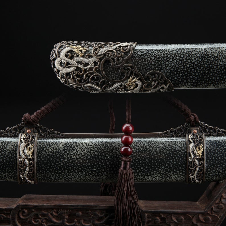 Épées De Roi Hamon Trempées En Argile Rayskin Véritable De La Dynastie Qing Chinoise Faite à La Main