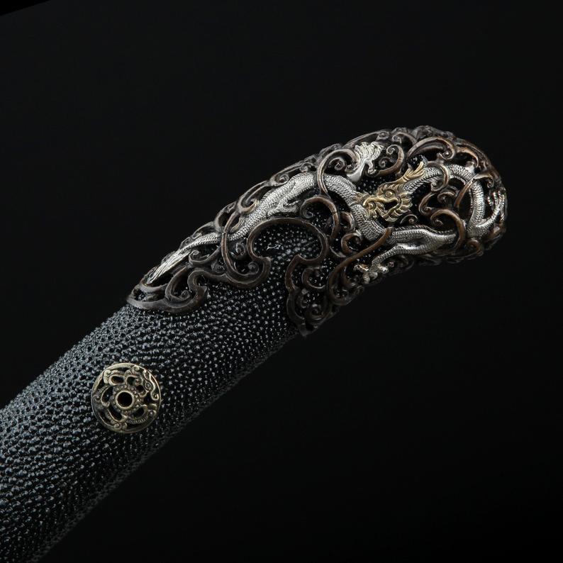 Épées De Roi Hamon Trempées En Argile Rayskin Véritable De La Dynastie Qing Chinoise Faite à La Main