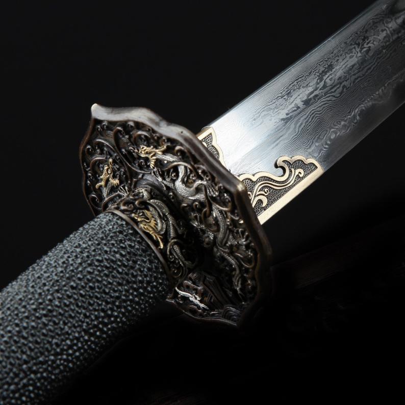 Épées De Roi Hamon Trempées En Argile Rayskin Véritable De La Dynastie Qing Chinoise Faite à La Main