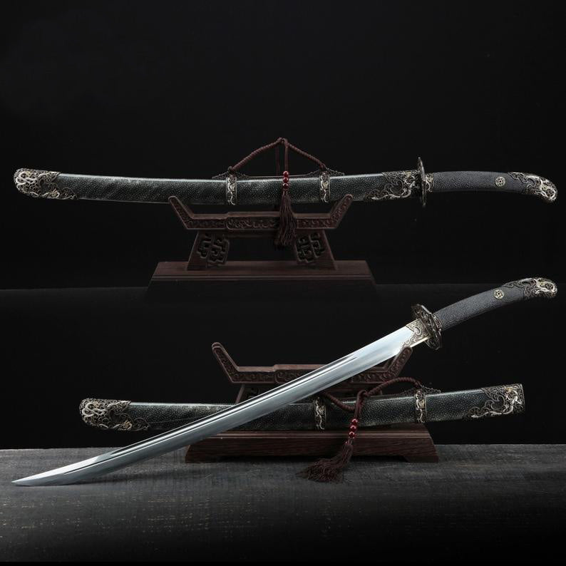 Épées De Roi Hamon Trempées En Argile Rayskin Véritable De La Dynastie Qing Chinoise Faite à La Main