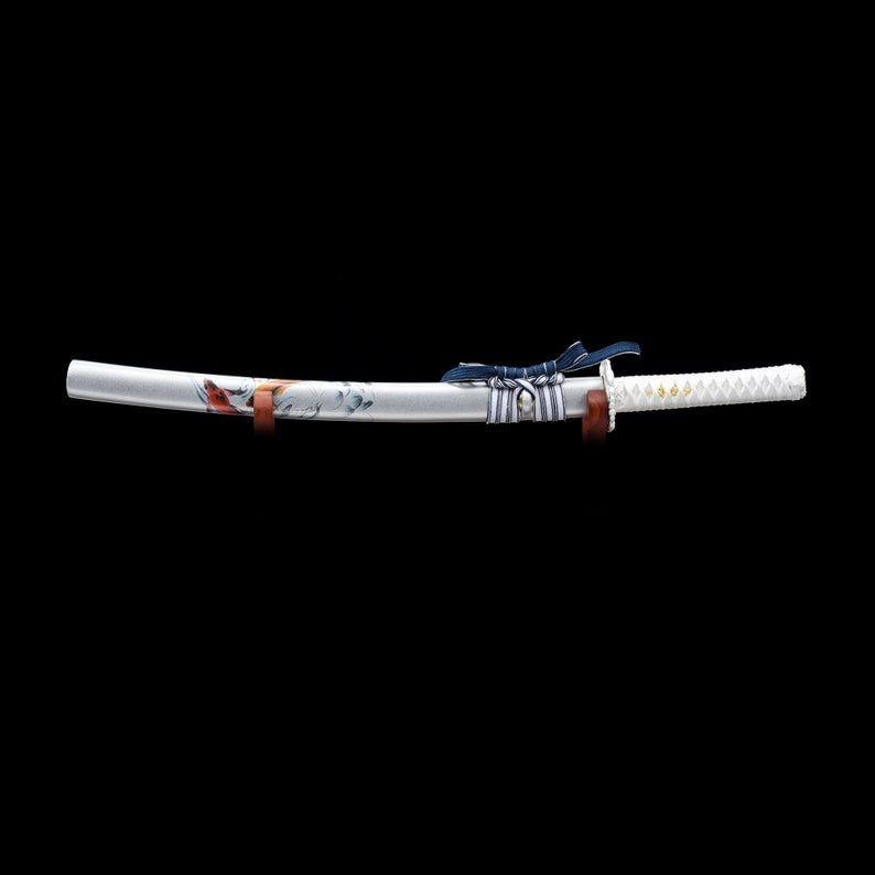 Handmade High Manganese Steel Blue Blade Real Japanese Wakizashi Swords With White Scabbard